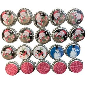 Lot of 20 new bottle caps for winter Christmas holiday hairbows & crafts